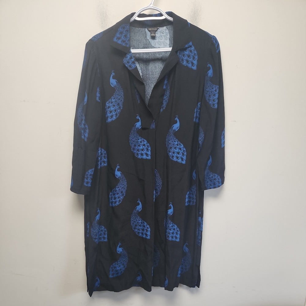 Ann Taylor  Black and Blue Collared Peacock Design Tunic Dress Size‎ Medium